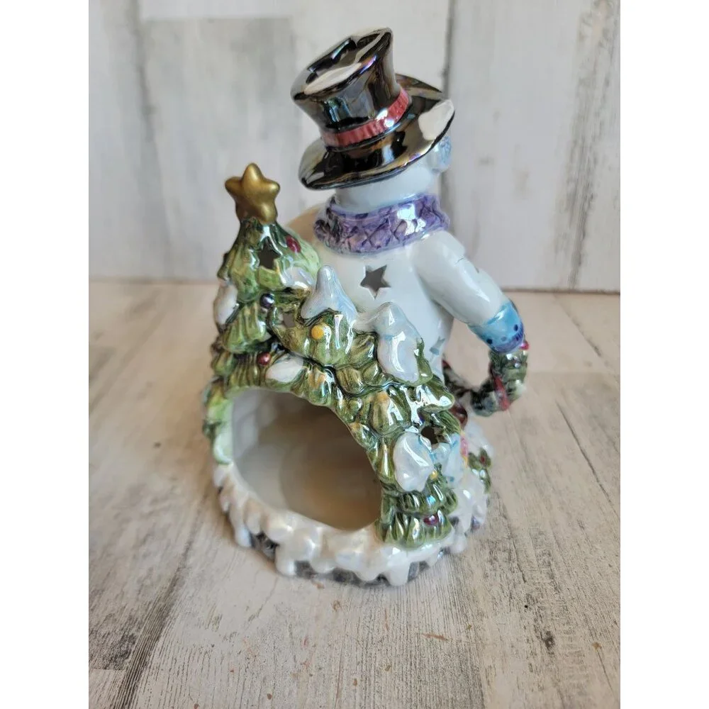 Unique snowman wreath tealight candle‎ holder Xmas home decor
